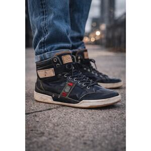 Coogi High Top Sneakers Mens 9.5 Black Leather Streetwear Strap Casual Shoes